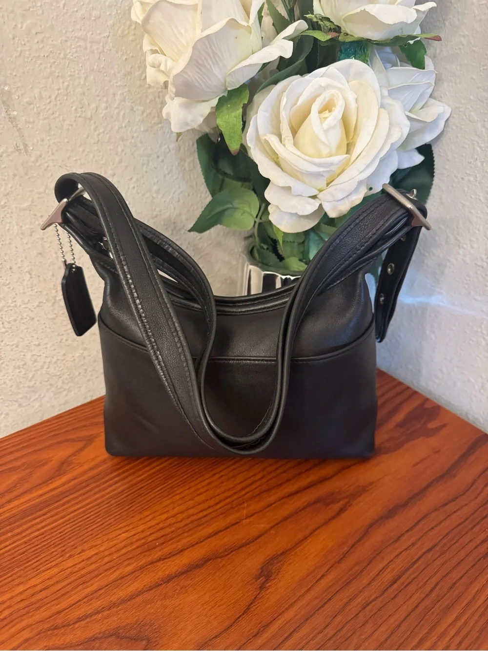 Vintage Coach Black Leather Shoulder Bag